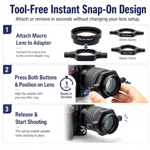 FotoZ Macro Conversion Lens, 37-72mm Close Up Lens Attachment for Camera