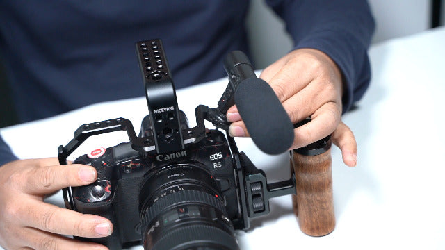NICEYRIG Universal Side Wooden Handle Handgrip with Cold Shoe for DSLR Cage