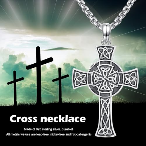 Cross Necklace 925 Sterling Silver Ankh Cross Pendant Ancient Egyptian Religious Jewellery Gifts for Men Women Celtic Cross