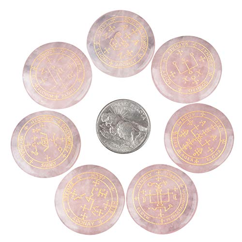 rockcloud 7PCS Rose Quartz Engraved Magic Circle Round Healing Crystal