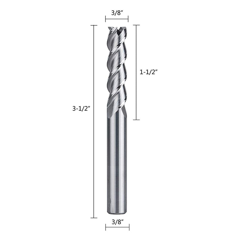 SpeTool 3 Flute Carbide End Mill for Aluminum Cut Non-Ferrous Metal Upcut CNC Spiral Router Bit, 3/8In Shank, Extra Long 3.5 Inch