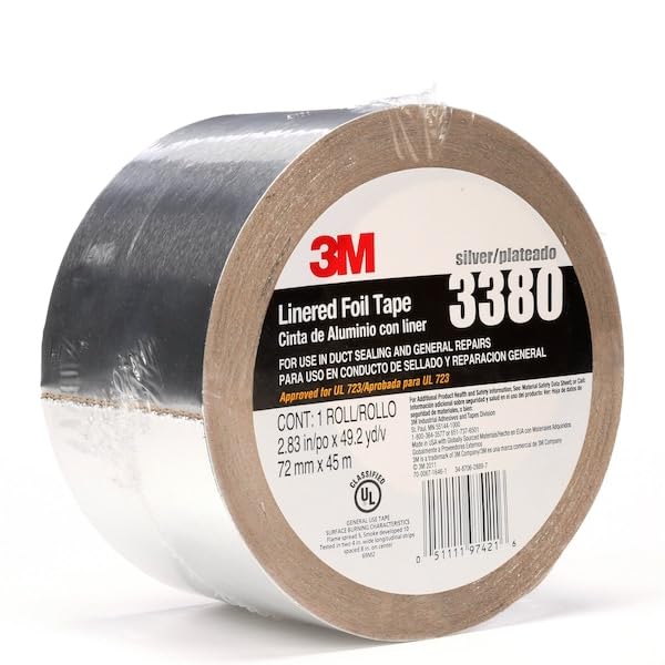 3M Aluminum Foil Tape 3380, Silver, 72 mm x 45 m, 3.25 mil