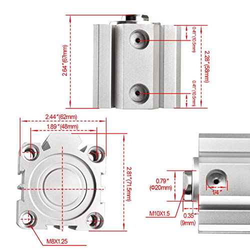 Heschen Compact Aluminum Air Cylinder SDA 50-30 Bore 50mm Stroke 30mm