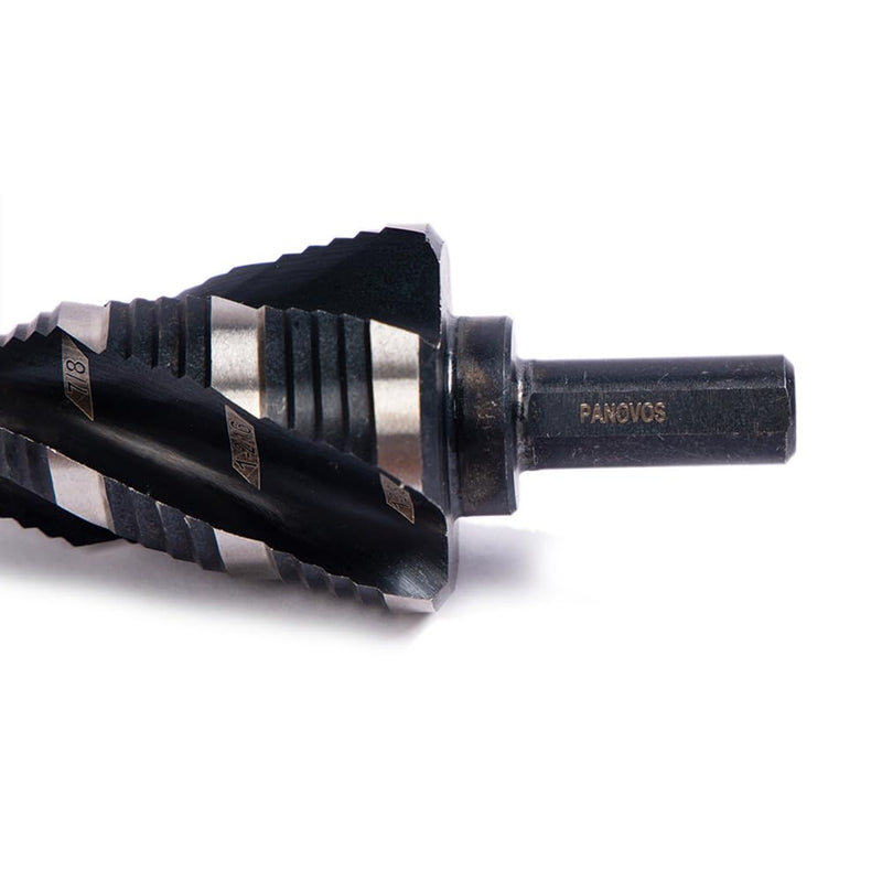 Four Spiral Flute M35 Cobalt Step Drill Bit Set 1/4" - 1-3/8"(19 Sizes),Impact Ready Four Flute Step Drill Bit,3/8" 3-Flat Shank Step Bits for Hole Drilling Cutting on Metal, Steel, Aluminum 1/4" - 1-3/8" M35 step drill bit