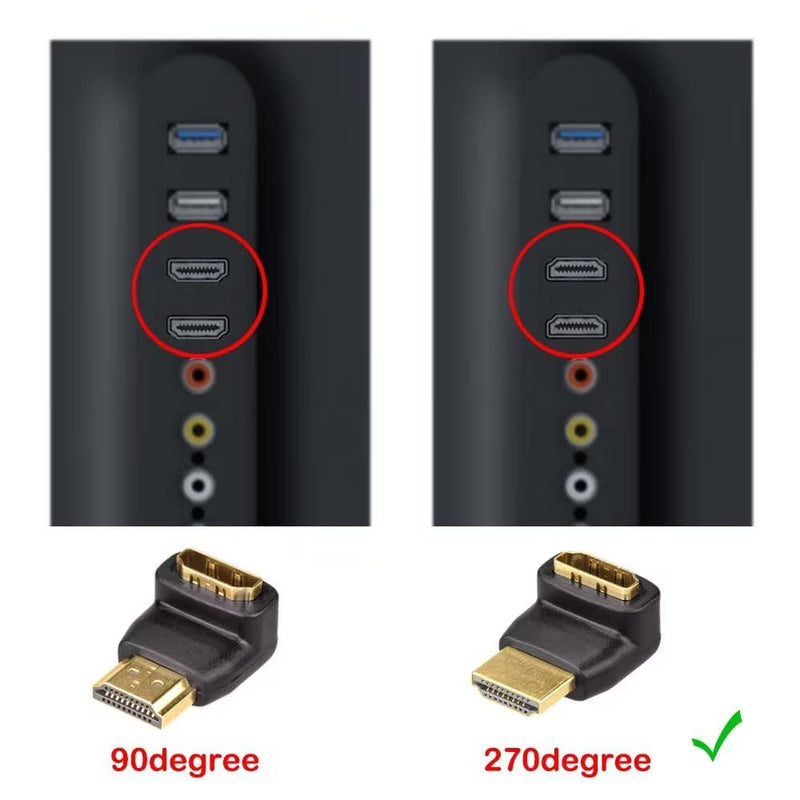 [Australia - AusPower] - VCE HDMI 90 and 270 Degree Adapter 2-Pack, Right Angle HDMI Male to Female L Adapter Connector 3D&4K Supported 