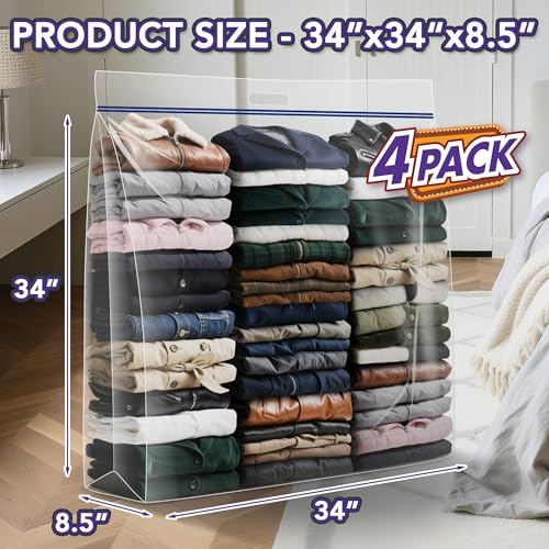 4 Pcs Extra Large Clear Wreath Storage Bag with Handle, 34"x34"x8.5" 34"x34"x8.5"