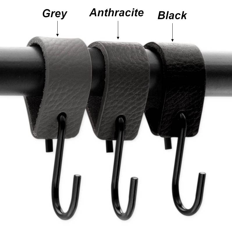 [Australia - AusPower] - Brute Strength - Multifunctional Leather S-Hooks - Black - 2 pieces - S Shaped Hooks - Coat Hook - Leather hooks - Leather s hooks - Black s hooks - kitchen hooks 