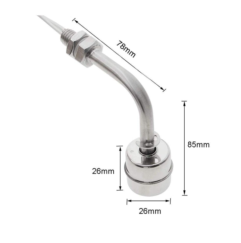 [Australia - AusPower] - AnRui Stainless Steel Angle Float Switch, L-Shaped Side Mount, M10x1.5mm, NO/NC Adjustable Water Level Sensor, DC 100V 