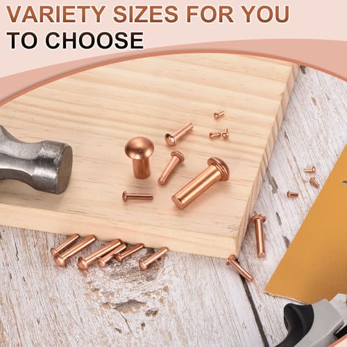 uxcell copper solid rivets, 5/16 x 5/8 inch, round head, copper tone, 30-piece set