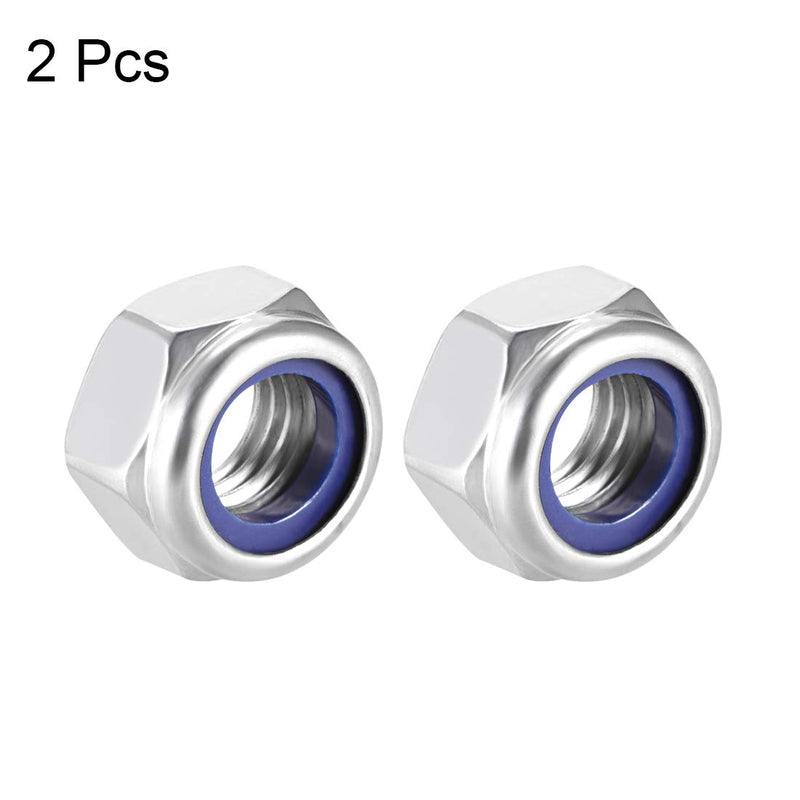 [Australia - AusPower] - uxcell Hex Lock Nuts - M14 x 2mm Stainless Steel Nylon Insert Self-Locking Nuts for Fasteners, 2Pcs Silver Tone 