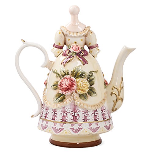 Large Ceramic Teapot and Coffee Pot with Lid, 3D Embossed Victoria Pink Rose Flowers Decorative Teapot(Red） Red