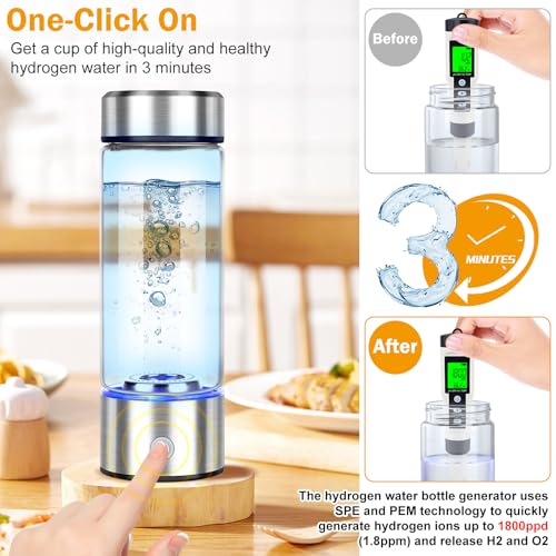 Upgrade Hydrogen Water Bottle, Hydrogen Water Generator with Advanced SPE PEM Technology, 420ml(14OZ) Hydro Water Machine, Portable Water Ionizer for Travel, Office, Fitness & Everyday Hydration Silver