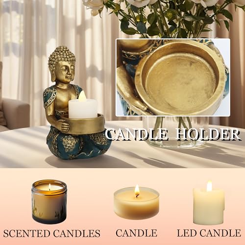Hand-Painted Golden Resin Buddha Statue Candle Holder