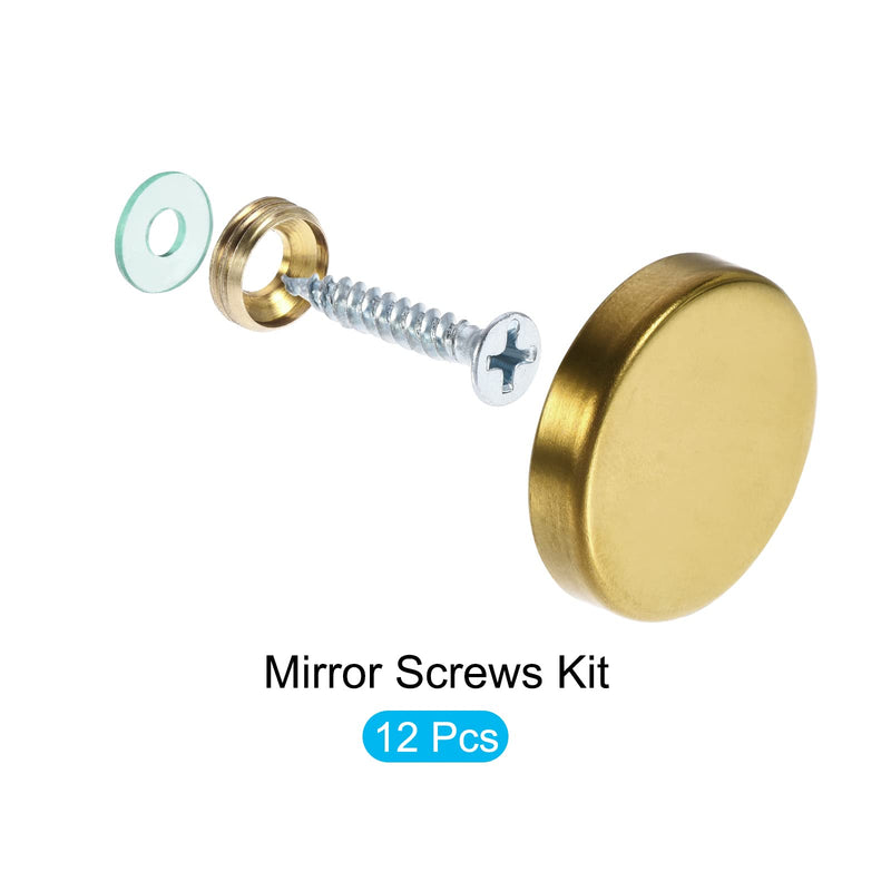 [Australia - AusPower] - Mirror Screws (25mm/0.98") 12Pcs, Decorative Cover Cap Nails Electroplated - for Sign Advertising Hardware, Construction, Gold Tone 25mm 