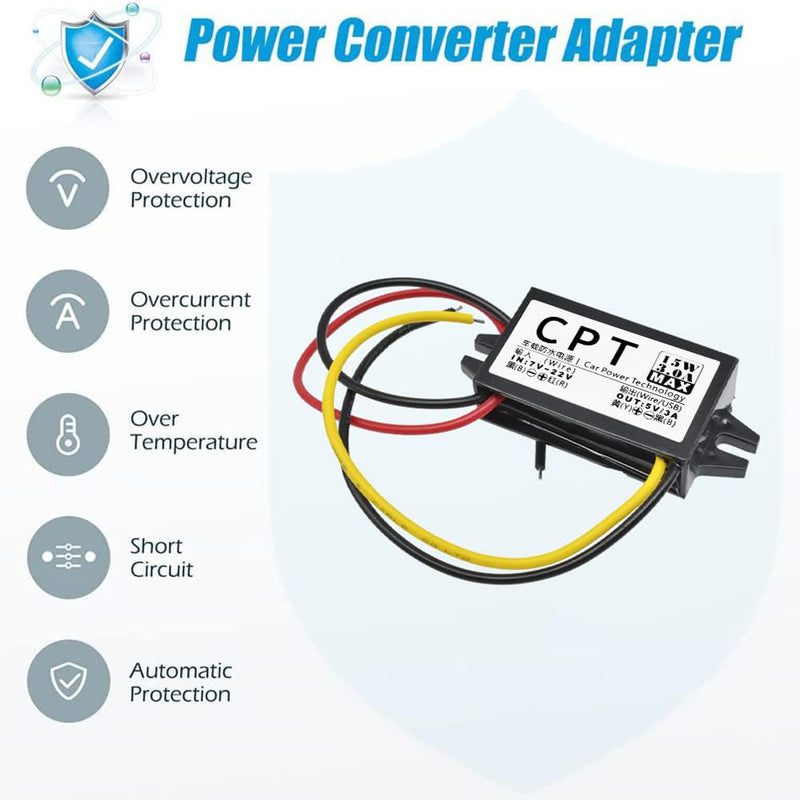 [Australia - AusPower] - 12V to USB, 12V to 5V USB Adapter, DC Buck Converter Module 3A 15W DC to DC Car Power Converter Adapter Low Heat Car Protection 1 Items 