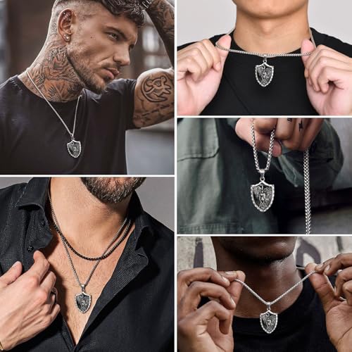 St Michael Necklace for Men - Stainless Steel Archangel Patron Amulet Medal Pendant,Saint Michael/Christopher/Joseph/Jude/Benedict/Anthony/Virgin Mary Catholic Jewelry Gift for Protection Confirmation Saint Michael