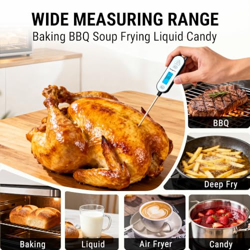 TempPro IPX7 Meat Thermometer Waterproof Barbecue Thermometer | Branten Thermometer Fast Instant Read with Backlight & Hold, for Steak, Grilling & Kitchen (Ex-ThermoPro)