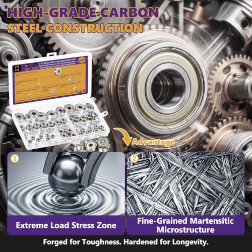 73Pcs Ball Bearings Kit, Carbon Steel, 6 Sizes 693ZZ-627ZZ for 3D Printers
