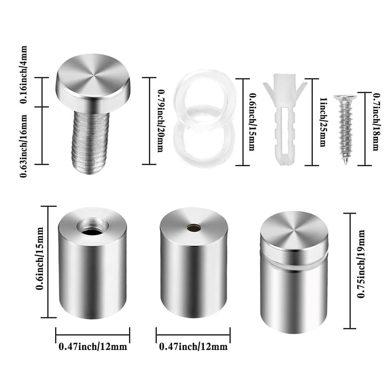 [Australia - AusPower] - Standoff Screws, Sign Standoffs, Standoff Screws for Acrylic, Advertising Standoff Mount Metal, Sign Mounting Hardware, Sign Standoff Screws, Spacers & Standoffs, Stand Off Wall Mounts(0.47x0.75 in) 0.5x0.75 in 