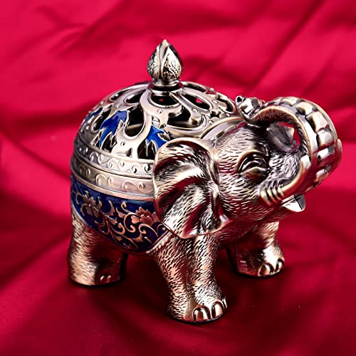 K COOL Metal Backflow Incense Holder Elephant Cone Incense Burner Candle Holder with Lid, Aromatherapy Ornament Home Office Decoration for Indoor Outdoor (Navy Blue) Navy Blue