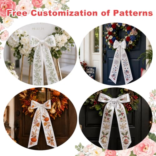 White decorative wreath sash, 4.5 inches by 56 inches, for front door wreath storage, from luperasol, shown draped on a wreath.
