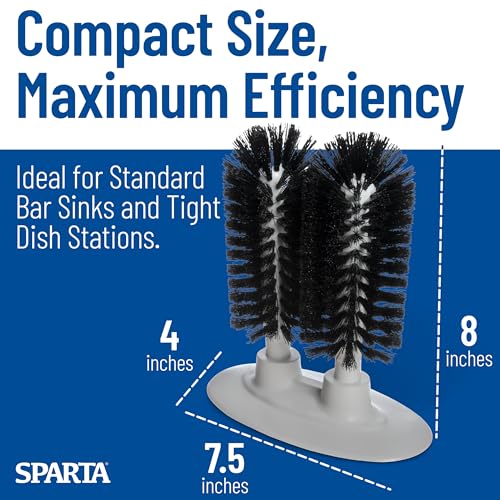 SPARTA Glass Washing Brush – SKU 4046003 Glass Washer for Kitchen Sink, Twin Brush Design, Ideal for Bars, Kitchens, Restaurants, 8in, Black, Pack of 1