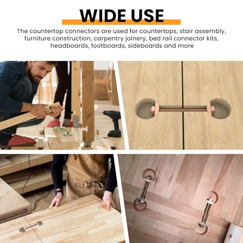 DALQUIS M8x100mm countertop connector bolts with half-moon spacers for furniture assembly, 4 sets shown