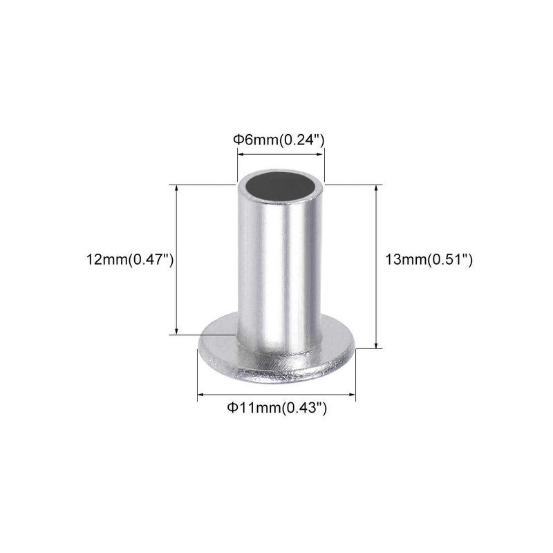 [Australia - AusPower] - uxcell 100 Pcs 6mm x 12mm Aluminum Flat Head Semi-Tubular Rivets Silver Tone M6 x 12mm 