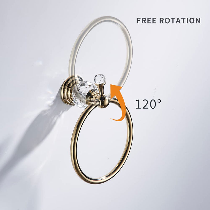 WOLIBEER Gold Towel Ring, Crystal Hand Towel Holder Polished Brass Bling Towel Bar Bathroom Accessories Wall Mounted