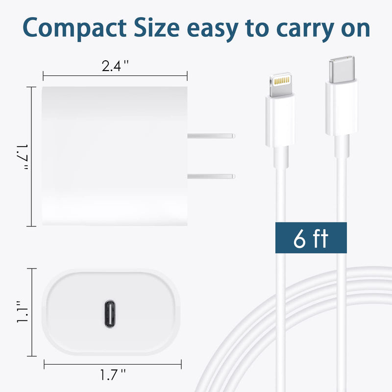 [Australia - AusPower] - Phone Charger Fast Charging, 【MFi Certified】 2-Pack 20W USB-C Fast Charger with 6FT Fast Charging Cable for IP 14/13/12/11/Xs/8, i Pad and More 