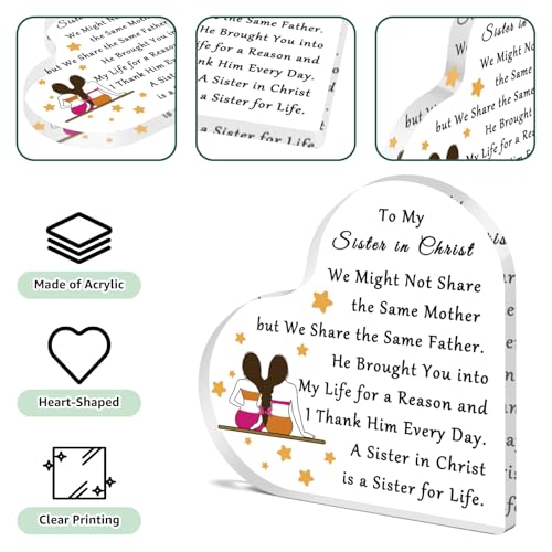 Christian Sister Acrylic Plaque Religious Gifts for Women Faith Inspirational Desk Decor Religious Sisters Christian Gifts Friendship Appreciation Acrylic Heart Keepsake To My Sister in Christ
