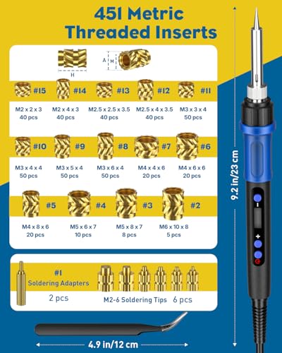 Vibit 451-piece threaded nut inserts set with 100W soldering iron kit for 3D printing