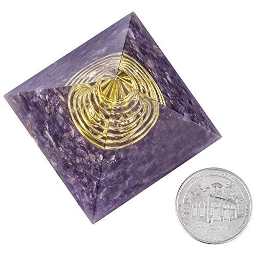 KYEYGWO 2" Amethyst Crystal Pyramid with Spiral Copper Coil Purple/ Amethyst