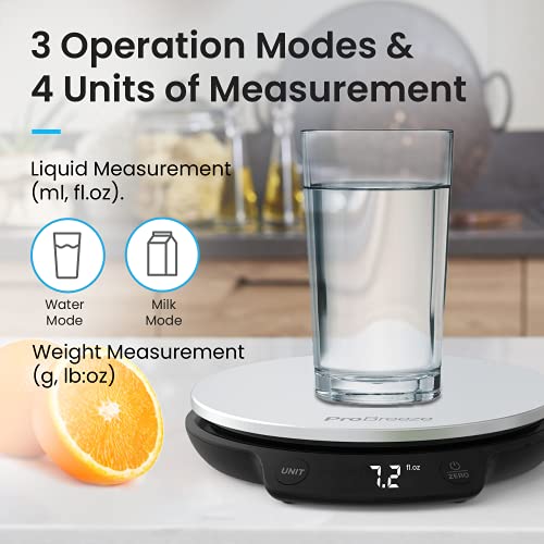 Pro Breeze Kitchen Scales Digital - Stainless Steel Digital Scales Kitchen High Precision Kitchen Weigh Scale for Baking and Cooking in g/ml/fl oz/lb oz Kitchen Scale