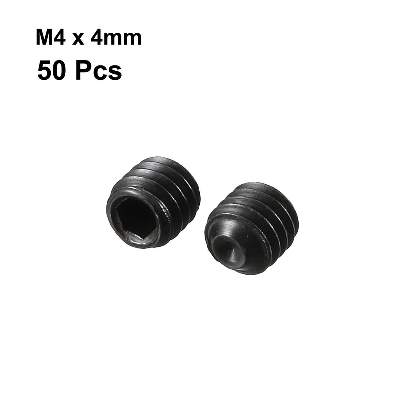 [Australia - AusPower] - uxcell 50Pcs Black M4 x 4mm Alloy Steel Hex Socket Set Grub Screws Headless Cup Point M4x4mm 50 