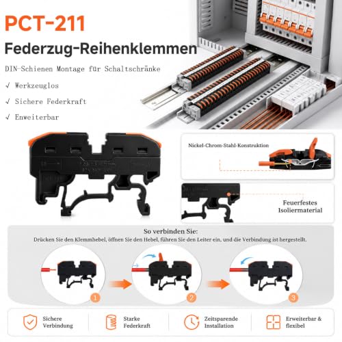 40pcs 0.08-4mm² PCT-211 DIN Rail Terminal Set for Terminal Blocks DIY Wiring of Switchgear and Distribution Boxes