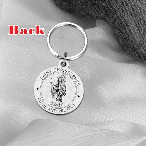 St Christopher Keyring - Biker Prayer Gifts for Men - Ride Safe Keyrings Motorbike, Bikers Motorcyle Key Ring- Patron Saint of Travellers Protection Gift