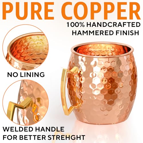 Pair of Benicci Moscow Mule copper mugs, 16 oz solid copper cups with handles, perfect for serving Moscow Mule cocktails.