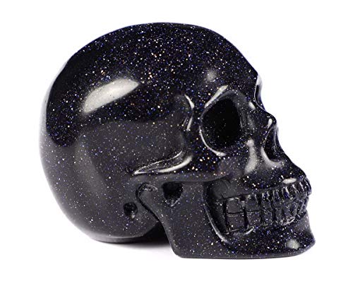 Skullis 2.0" Blue Sand Stone Crystal Skull, Hand Carved Gemstone Fine Art Sculpture, Reiki Healing Stone Statue.S991.