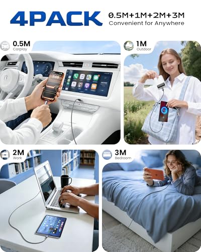 Raviad USB Type C Cable 2 m Nylon Type C Charging Cable High Speed Sync Data Cable for Samsung Galaxy S10 / S9 / S8 / A5 (2017) / Note9 8 / Huawei P20 / P10 Honor View 10 Sony Xperia Pack of 3 gray 0.5 m +1 m + 2 m + 3 m 4