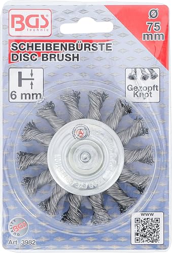 BGS 3982 Knotted Disc Brush, Grey/Silver, 75 mm | Gezopft | Durchmesser Ø 75 mm