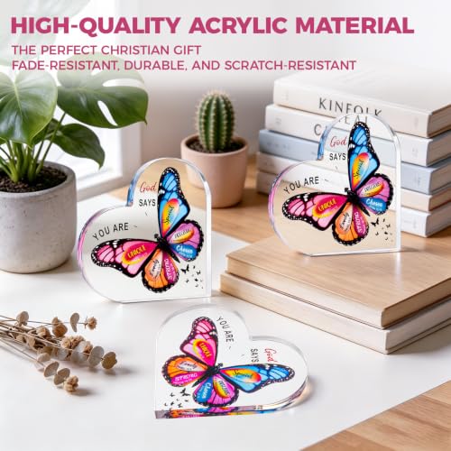 8 Pack Christian Gifts for Women, Butterfly Inspirational Religious Acrylic Plaque Set, Spiritual Birthday Gifts for Mom Sister Girl Coworker Catholic Female Friends, Bible Verse Desk Decor Sign for Home Office