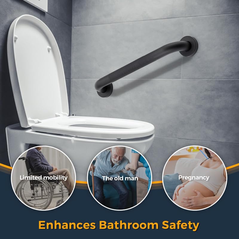Grab Bars for Shower, 2 Pack 20-Inch Anti Slip Shower Handles for Elderly, Safety Shower Grab Bar, Stainless Steel Handicap Grab Bars for Bathroom (Black 1" Diameter) Black 20 Inch