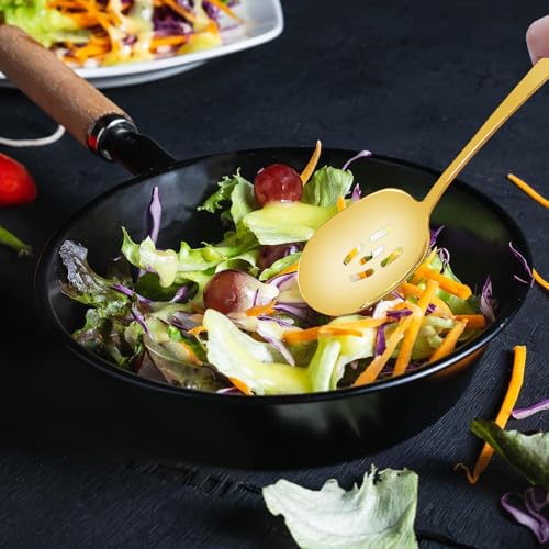 8 Pieces Extra Large Serving Spoons Set, 11 Inch Serving and Slotted Spoon, Stainless Steel Cooking Spoons, Serving Utensils for Kitchen Buffet Parties (Gold) Gold