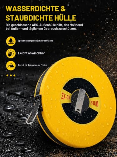 Tape Measure 50 m, Capsule Tape Measure with ABS Plastic Casing, Tape Measure Fibreglass Imperial and Metric, Double-Sided Scale, for Measuring Road, Railway, Electrical Engineering