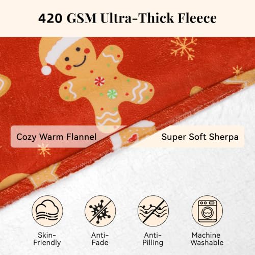 Christmas Oversized Blanket Hoodie Wearable Warm Soft Sherpa Red Gingerbread Man