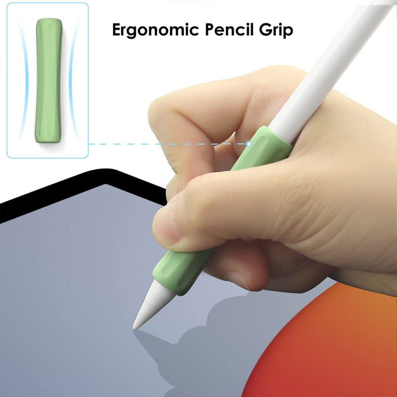 [Australia - AusPower] - ProElife 2-Pack Ergonomics Grip Holder Anti-Rolling Protective Sleeve Cover for Apple Pencil 2nd & 1st Gen 2022-2018 iPad Pro 12.9'' 11''/Air 10.9'' Stylus Accessory Kits (Green/Lavender) Green/Lavender 
