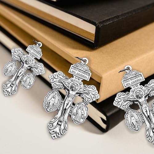 12 Pcs Crucifix for Rosary Making Bulk Pack,St Benedict Medal,Rosaries Catholic and Pardon Crucifix Rosary Parts