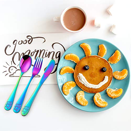 Stainless Steel Kids Utensils with Training Chopsticks | Toddler Silverware | Kids Silverware | Spoon + Fork + Knife + Chopsticks set | 4-12 Years+ | 20 Pieces | Dishwasher Safe | Multi Color Multi Color-5 Sets