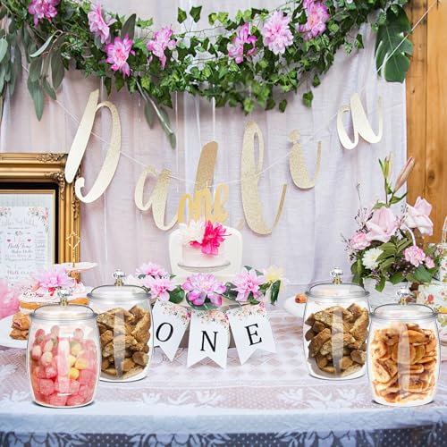 Six clear plastic candy jars with lids, 42 oz capacity, ideal for storing cookies and treats, by SENONAPO.